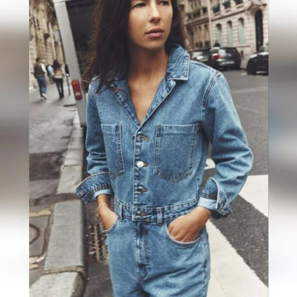 ZARA Z1975 LONG SLEEVE DENIM JUMPSUIT - Picture 1 of 6